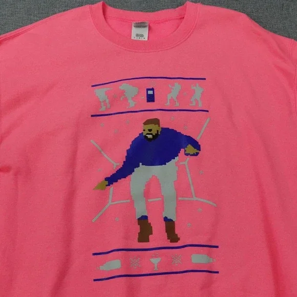 Drake Hotline Bling Parody Ugly Christmas Pink Sweatshirt - Size L - Picture 2 of 6
